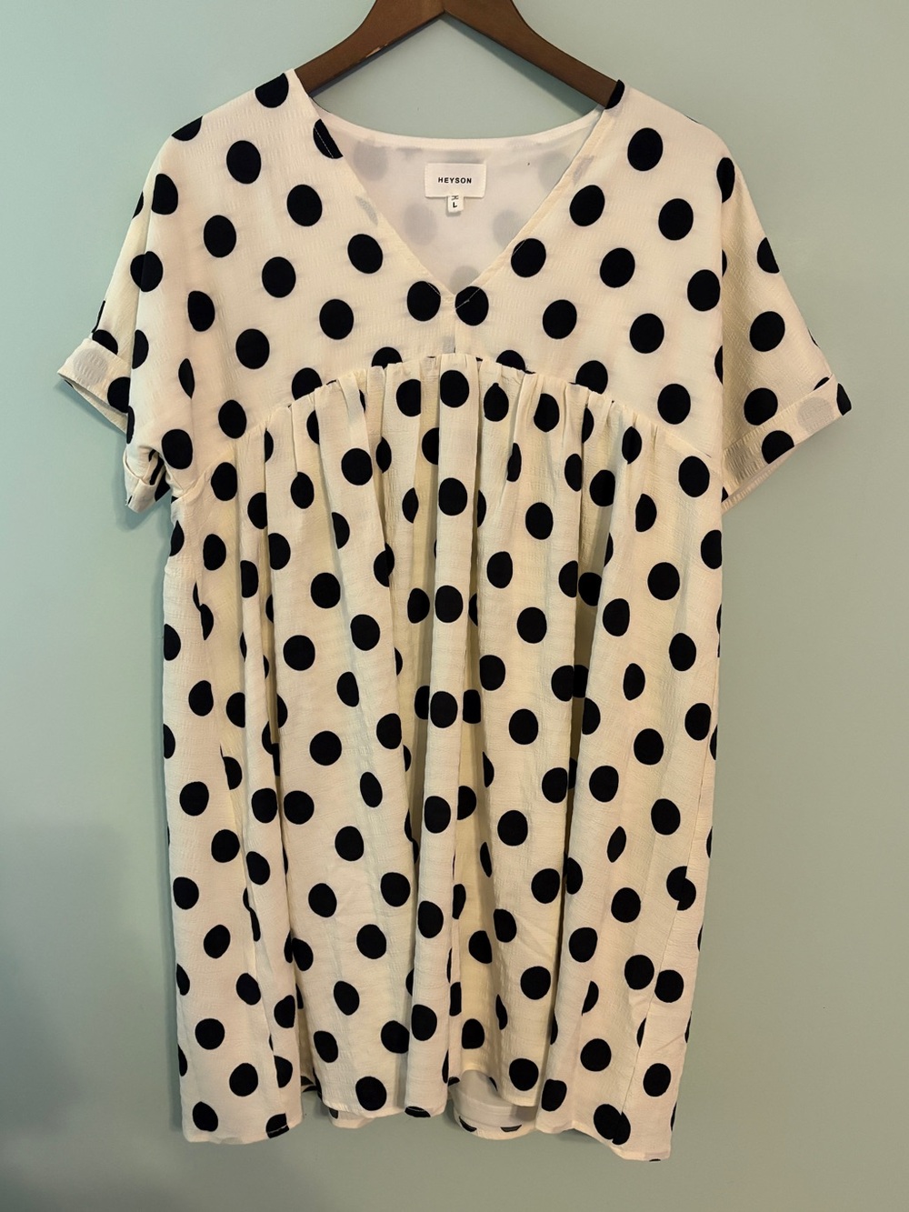 *NWOT!* Heyson White & Black Polka Dot V-Neck Mini Dress Large